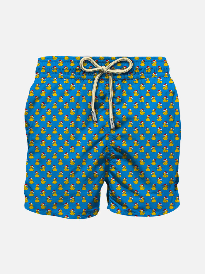 Boy Light Fabric Swim Shorts With Christmas Ducks Print Swimshort