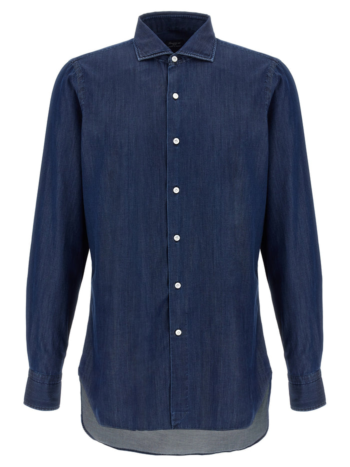 Napoli shirt Blue Cotton Giza Shirt, Blouse