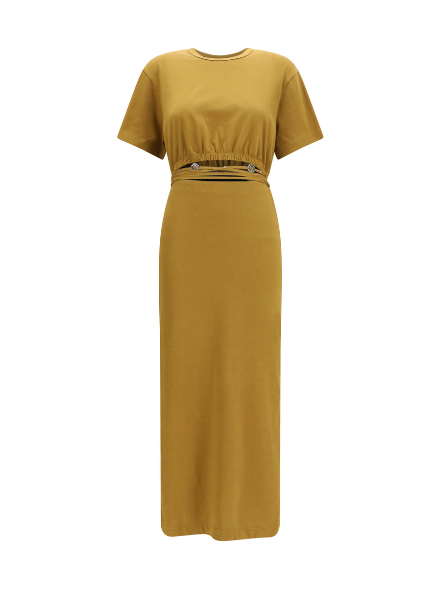 Pinko 100% Cotton midi dress in bronze
