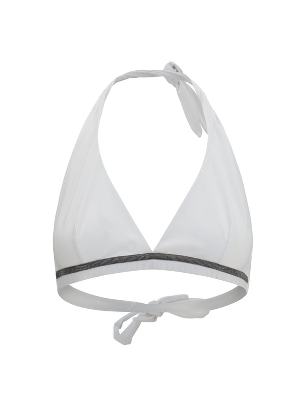 Tech Jersey Bikini Top With Monili Bianco Polyamide; Elastane Swimwear