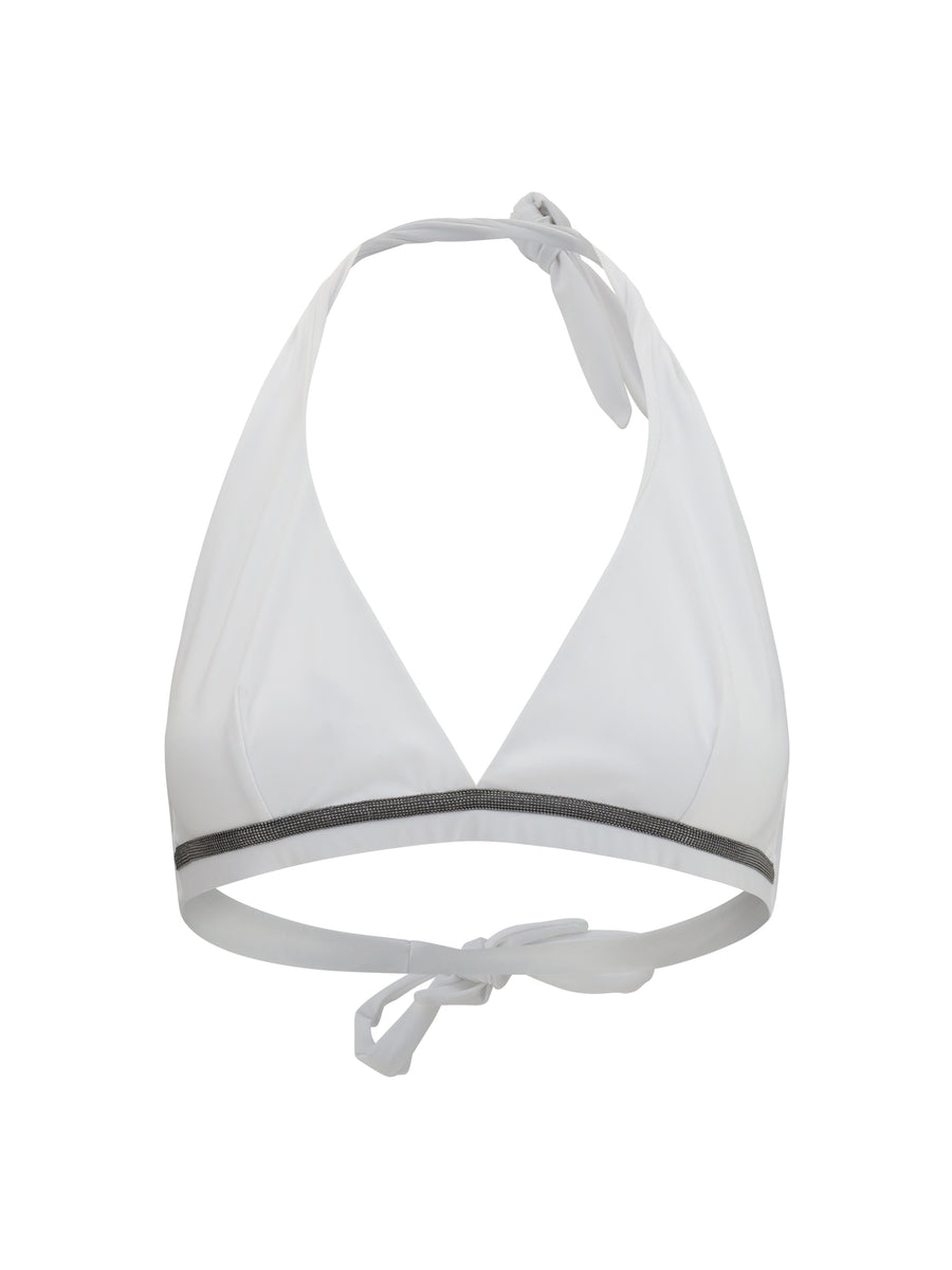 Tech Jersey Bikini Top With Monili Bianco Polyamide; Elastane Swimwear