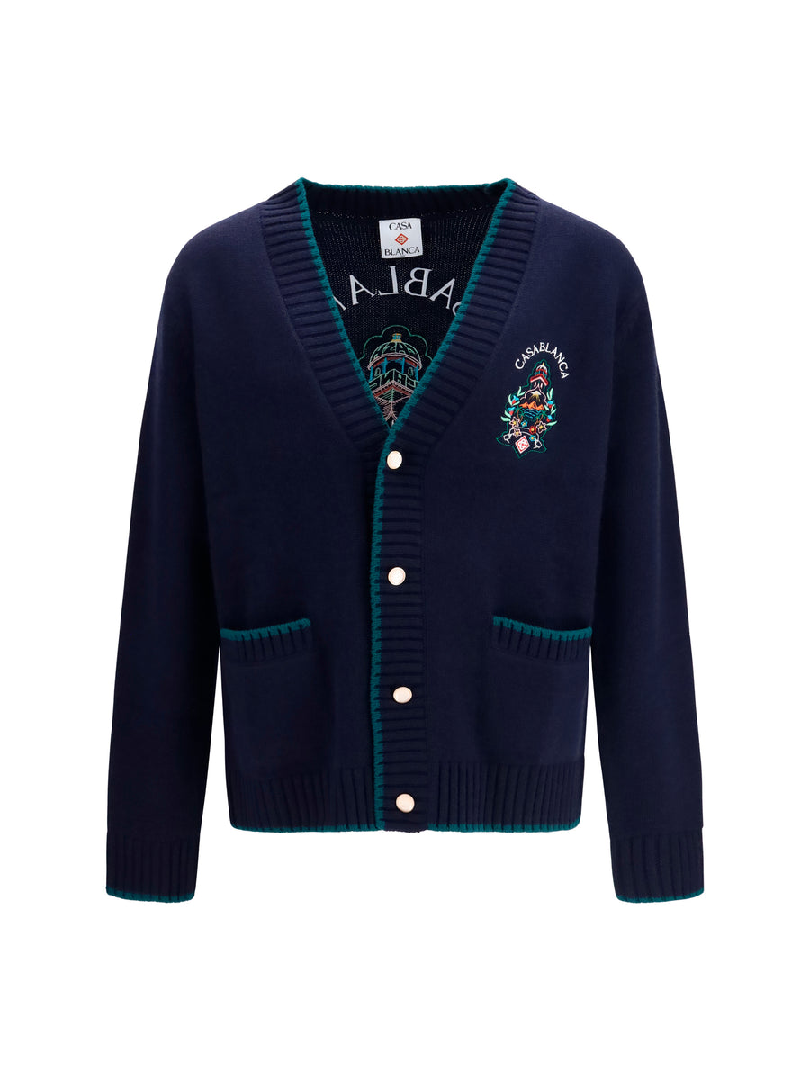 Casablanca 90% Merino Wool; 10% Cashmere cardigan in navy