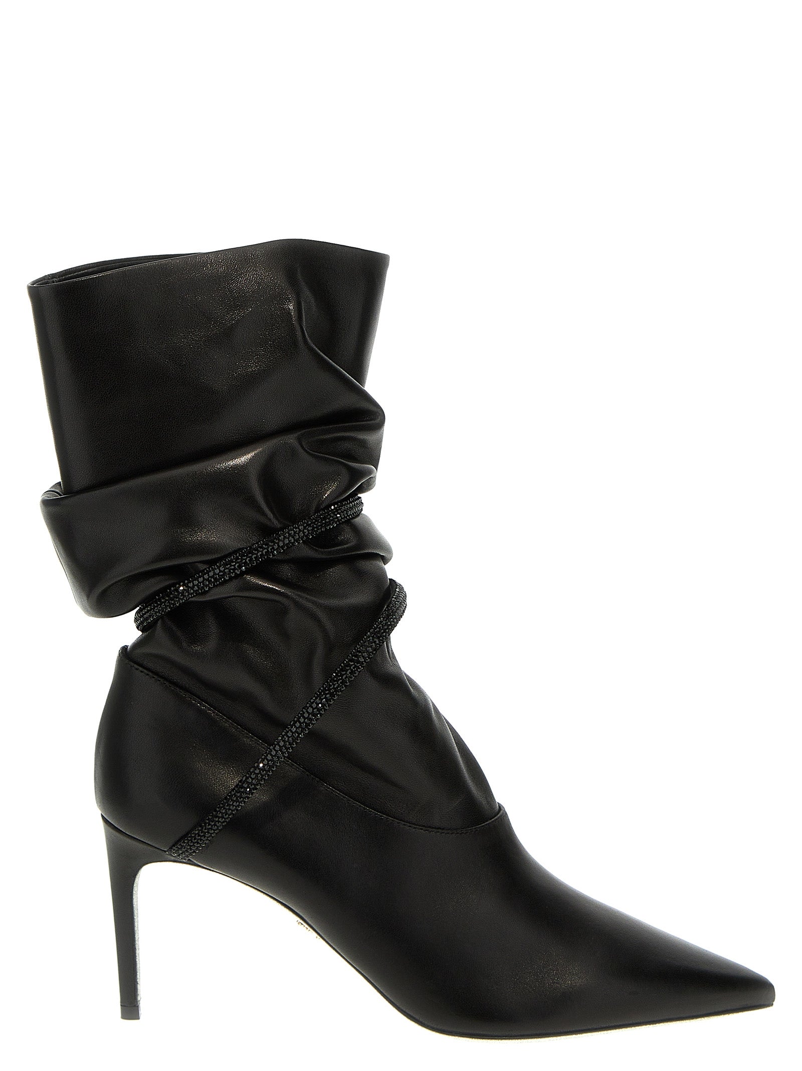 Rhinestone nappa ankle boots Black Lamb Leather Satin Boots