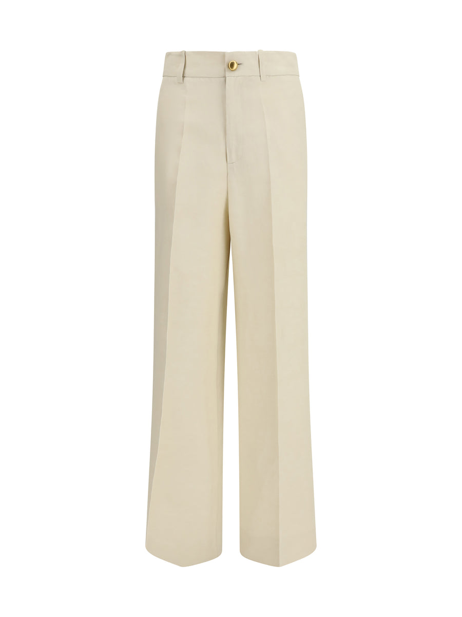 P.A.R.O.S.H. 72% Viscose; 28% Linen trousers in beige