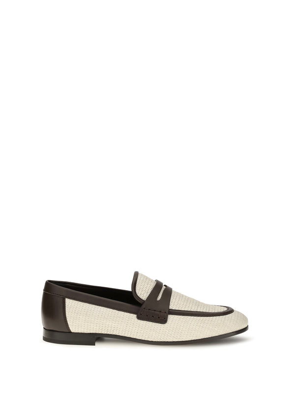 Two-Tone Leather And Raffia Loafers Corda
