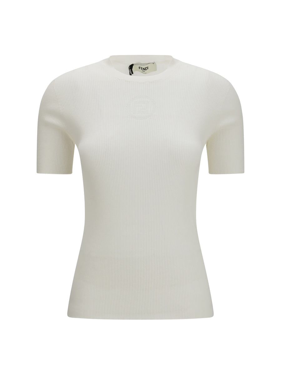 Short-Sleeve Cotton Sweater Off White