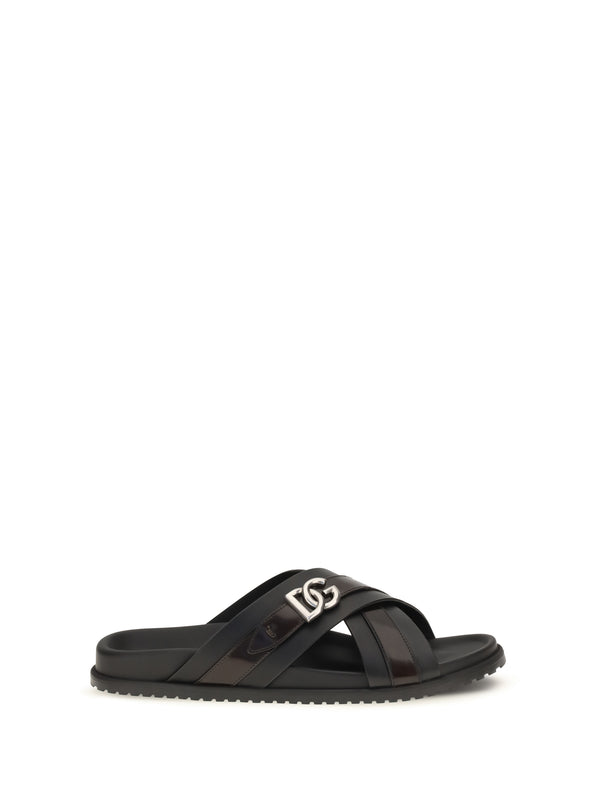 Dolce & Gabbana Upper: 100% Calf Leather; Sole: 100% Rubber slide sandals in black