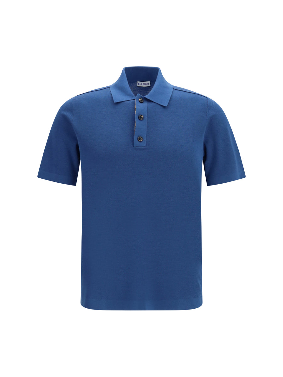 Knit Polo Officers Blue Fleece Wool (ovis Aries) Shirts