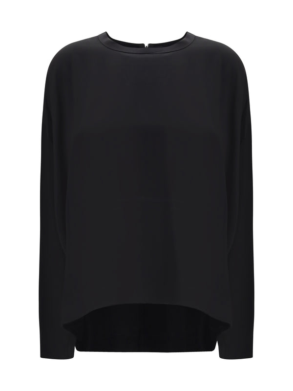 Boxy Satin Long Sleeve Top Black Viscose Tops