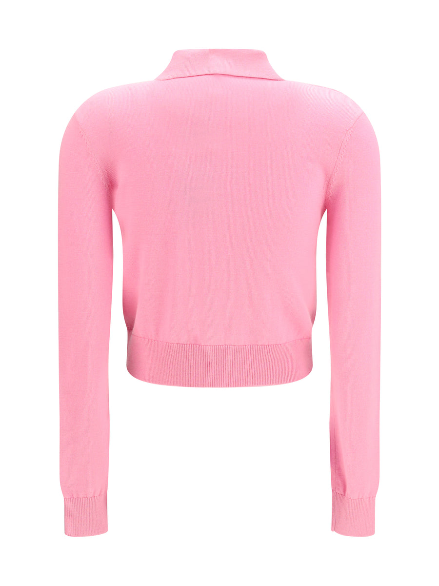 Knit Cardigan Floral Embroidered Pink Wool (ovis Aries)