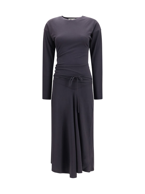 Draped Fitted Long Dress Basalt Cotton