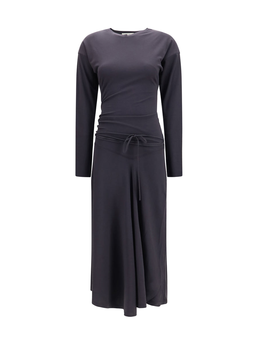 Draped Fitted Long Dress Basalt Cotton