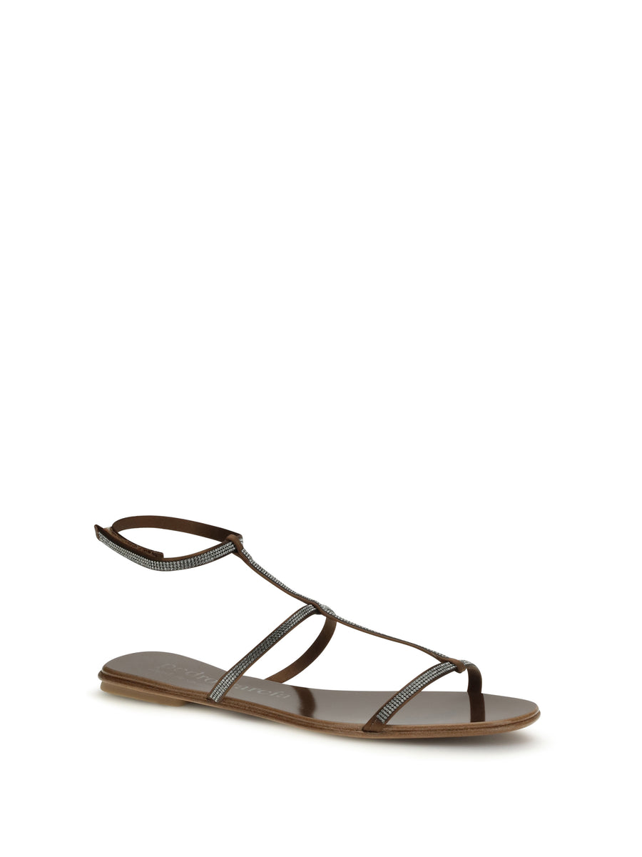 Sandals With Rhinestones Nutmeg Satin Calf Leather