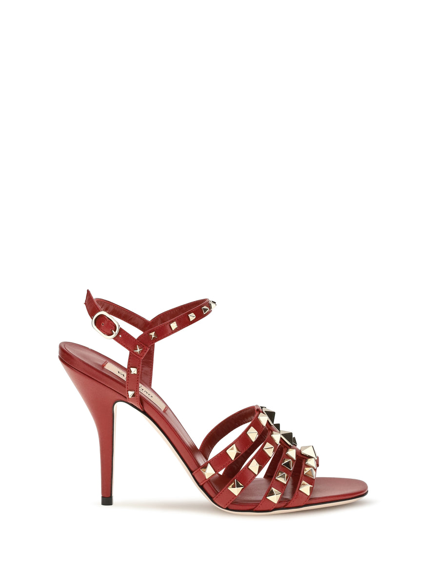 Sandals Rockstud Bright Red Kidskin Goatskin