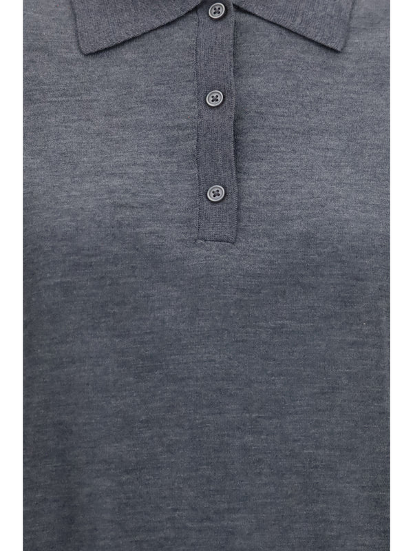 Long-Sleeve Fine-Knit Polo Miles Anthracite Melange Cashmere (capra Hircus) Tops