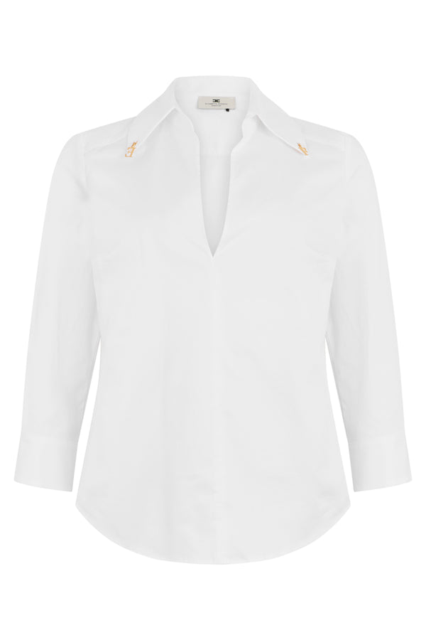 Blouse Cotton V-Neck White Blouses