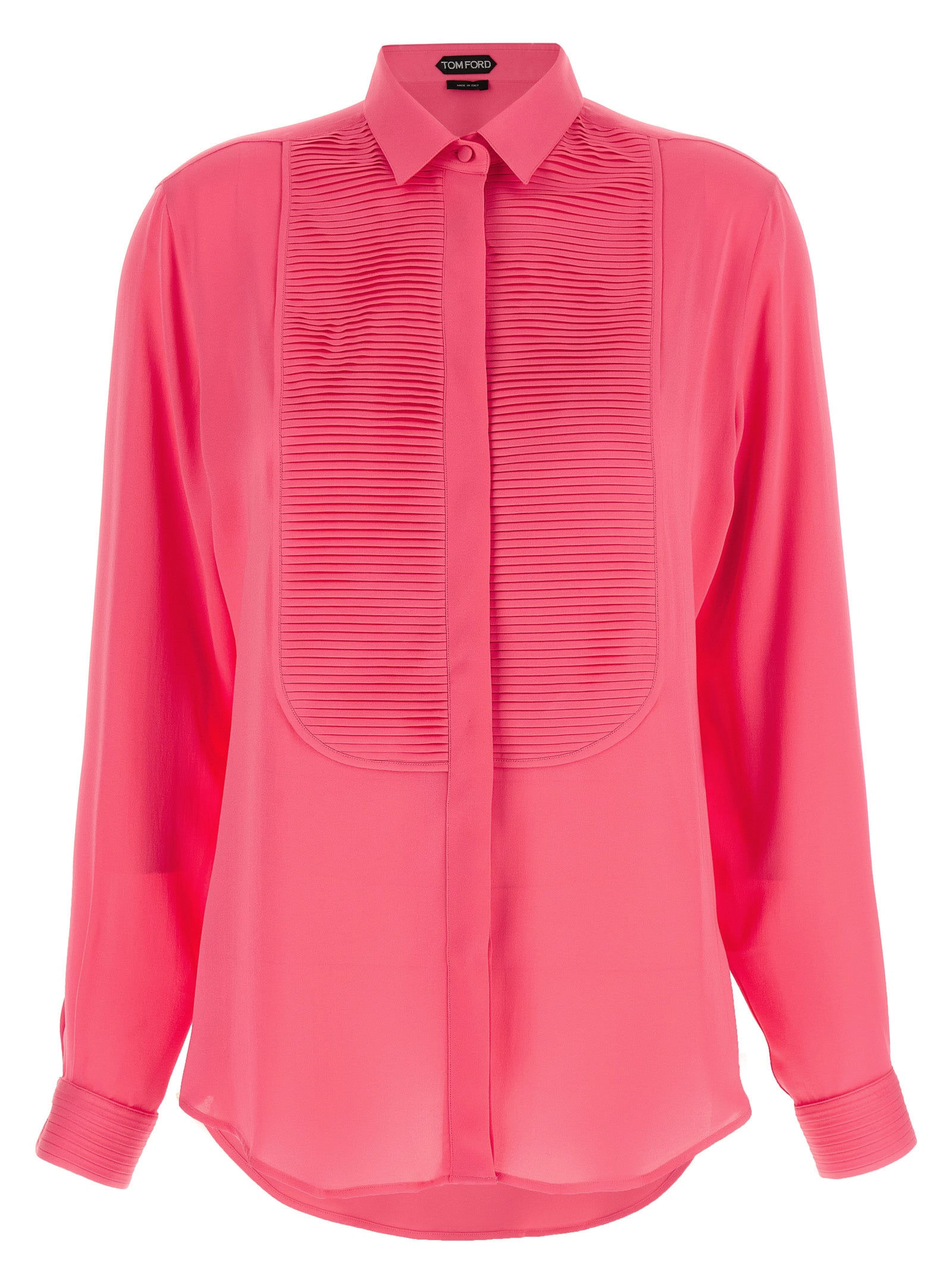 Tuxedo Shirt Fuchsia Silk Shirt, Blouse
