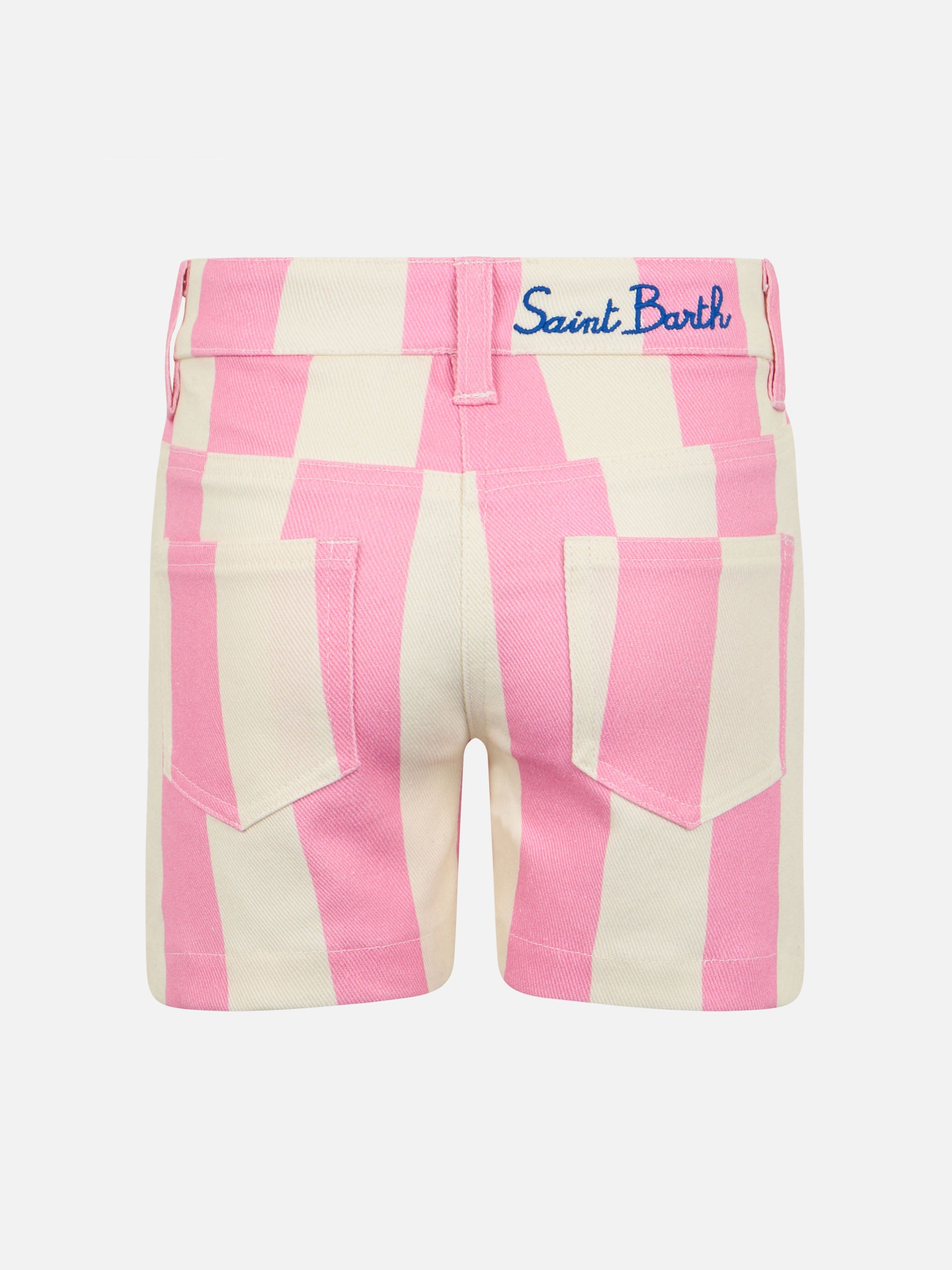 Girl Pink Striped Print Denim Bermuda Cancun Short Pant