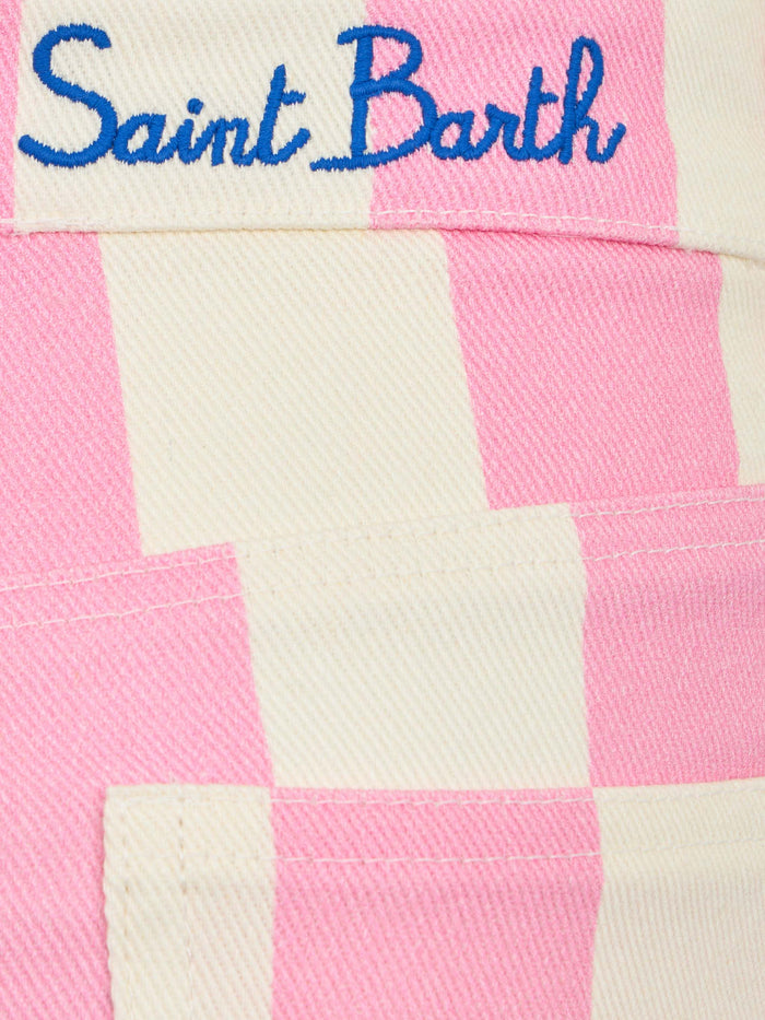 Girl Pink Striped Print Denim Bermuda Cancun Short Pant