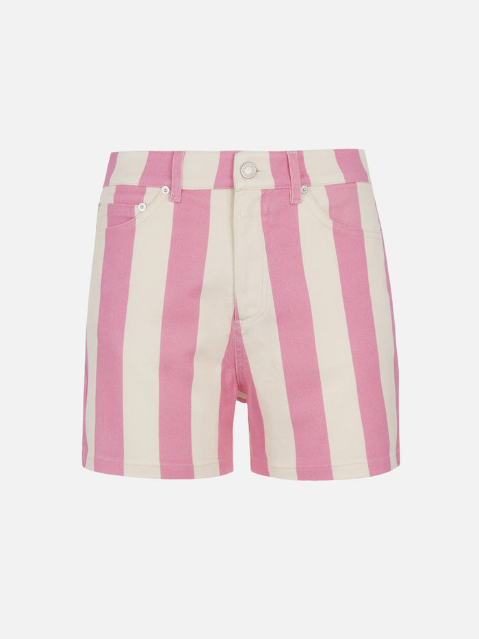 Cancun Pink Striped Denim Bermuda Shorts Pant