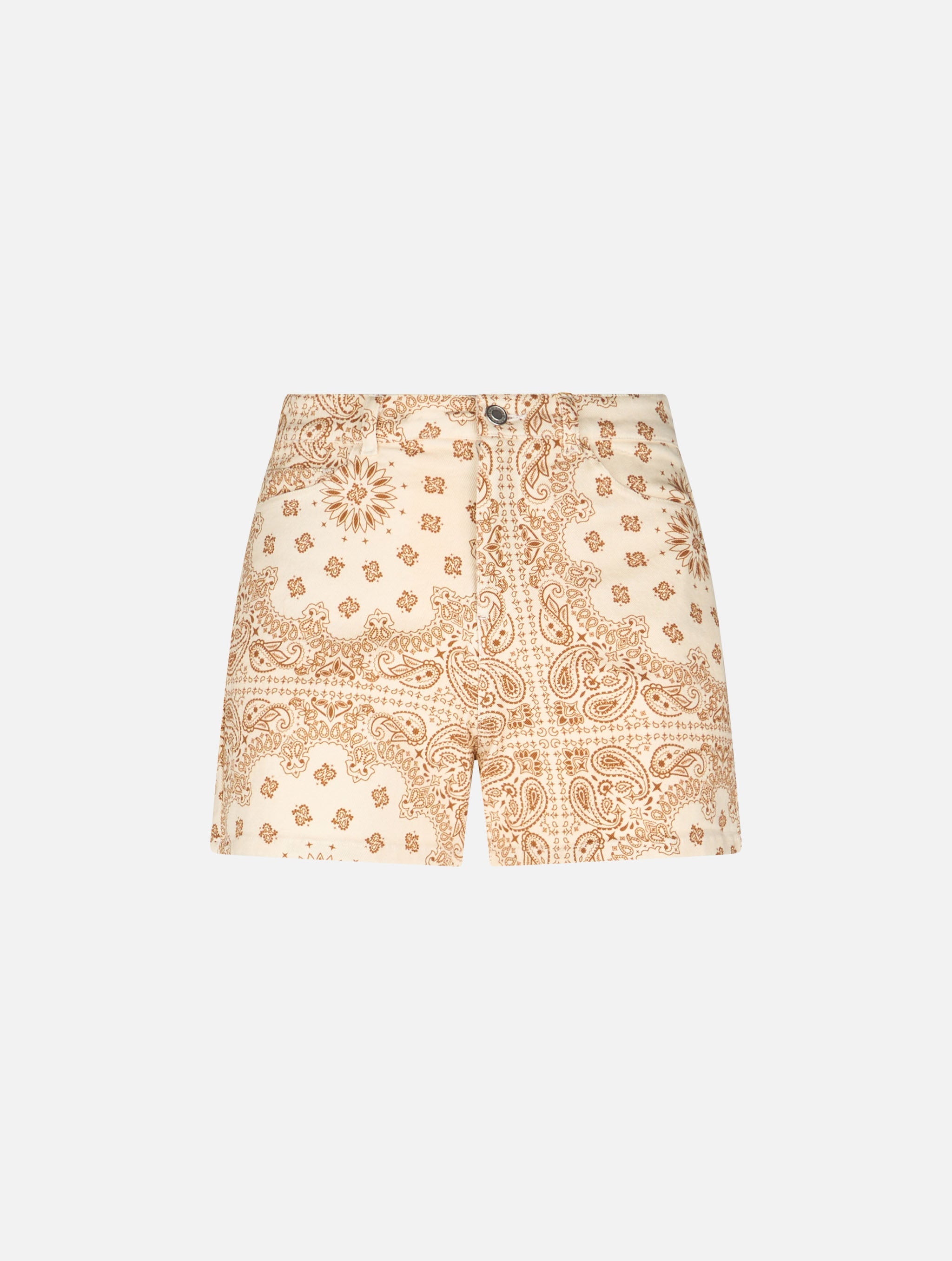Cancun Bandanna Print Denim Bermuda Shorts White Pant