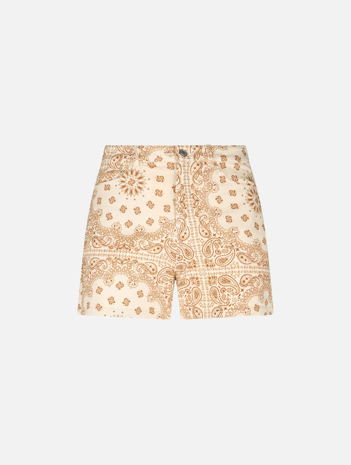 Cancun Bandanna Print Denim Bermuda Shorts White Pant