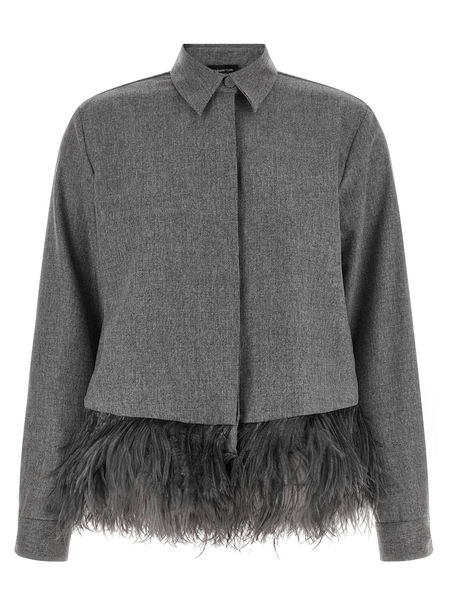 Fabiana Filippi Feather-Trimmed Wool Blend Shirt — Gray
