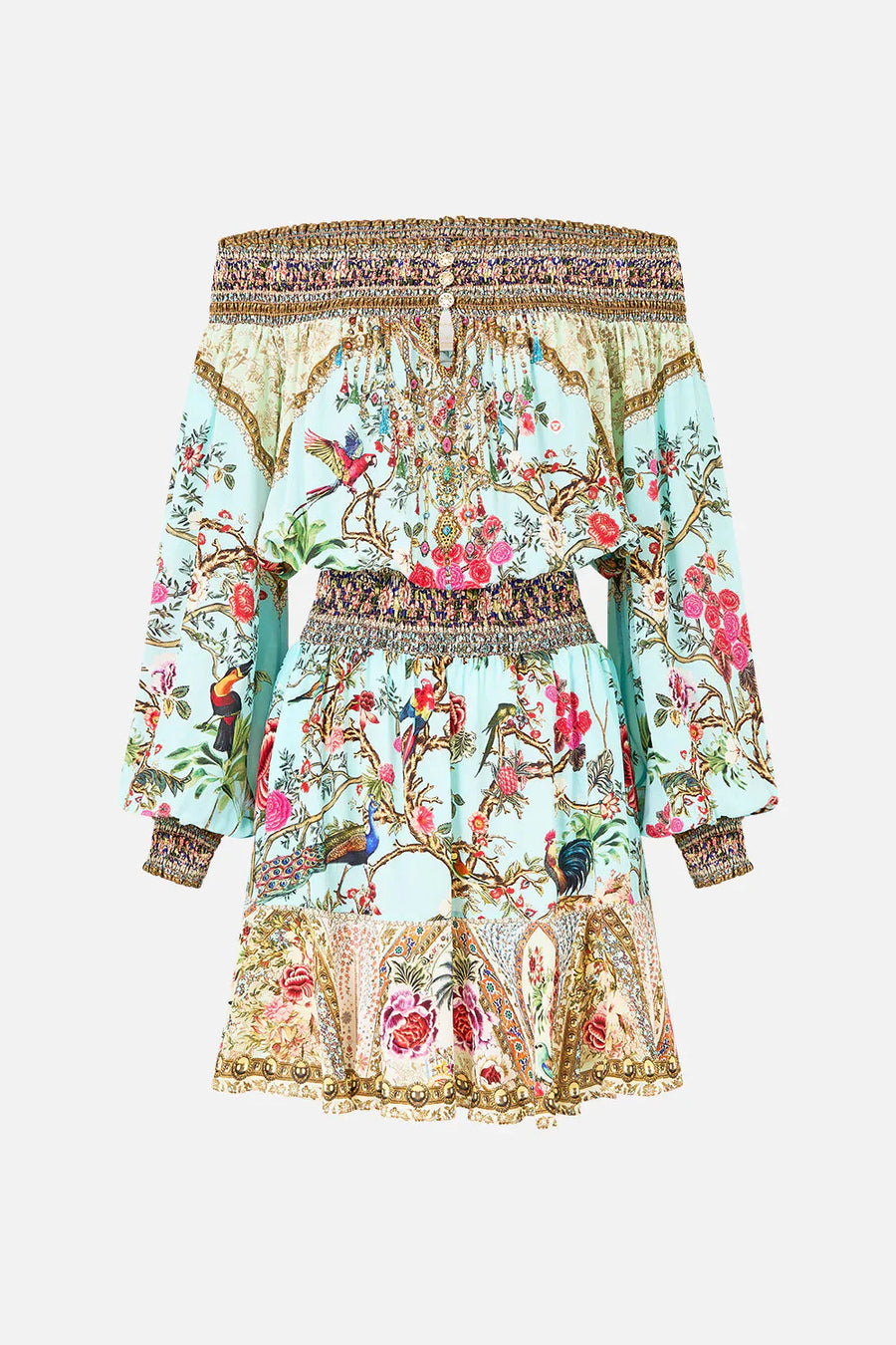Camilla Silk 100% off-the-shoulder dress in light blue