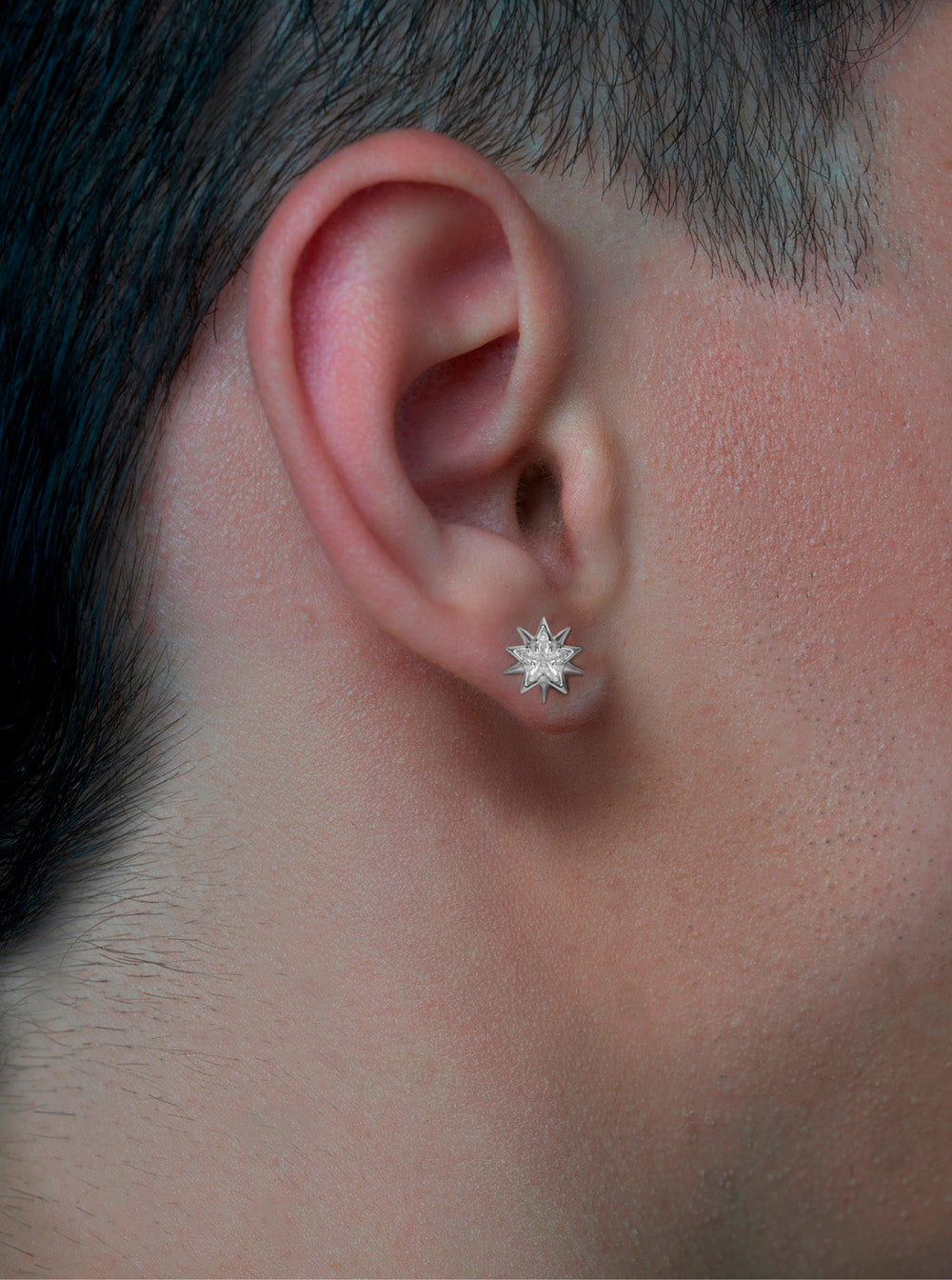 Jem Star Metallic Shaped Earings With Rear Butterfly Closure Sterling Silver Woman 925 Solid Earrings