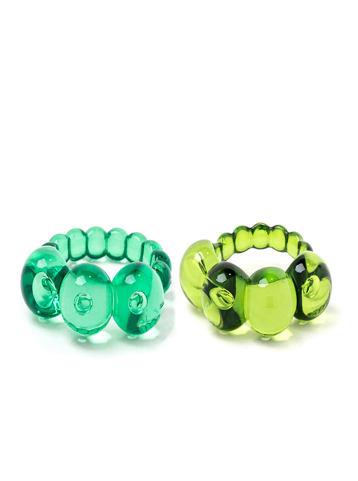 La Manso Womans Set Of Two Ranunculus Green Plastic Rings