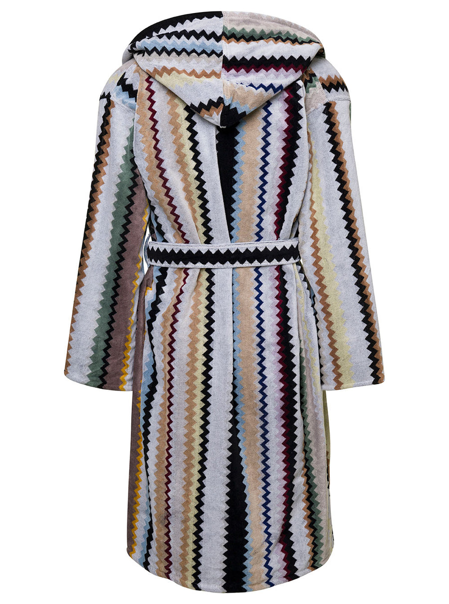 Bathrobe With Zig Zag Motif, Multicolour Cotton Towels & Bath Robes
