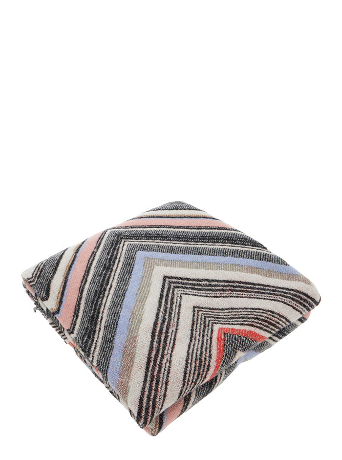 Multicolor Rectangular Blanket With All-Over Zigzag Motif Wool Blend Blankets