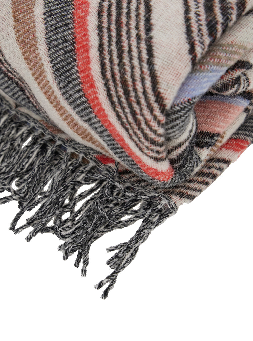 Multicolor Rectangular Blanket With All-Over Zigzag Motif Wool Blend Blankets