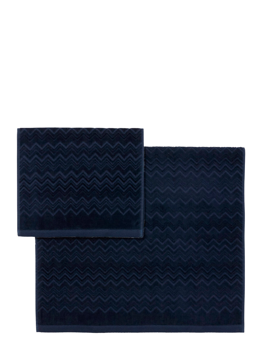 Towel Set Zigzag Blue Cotton Towels & Bath Robes