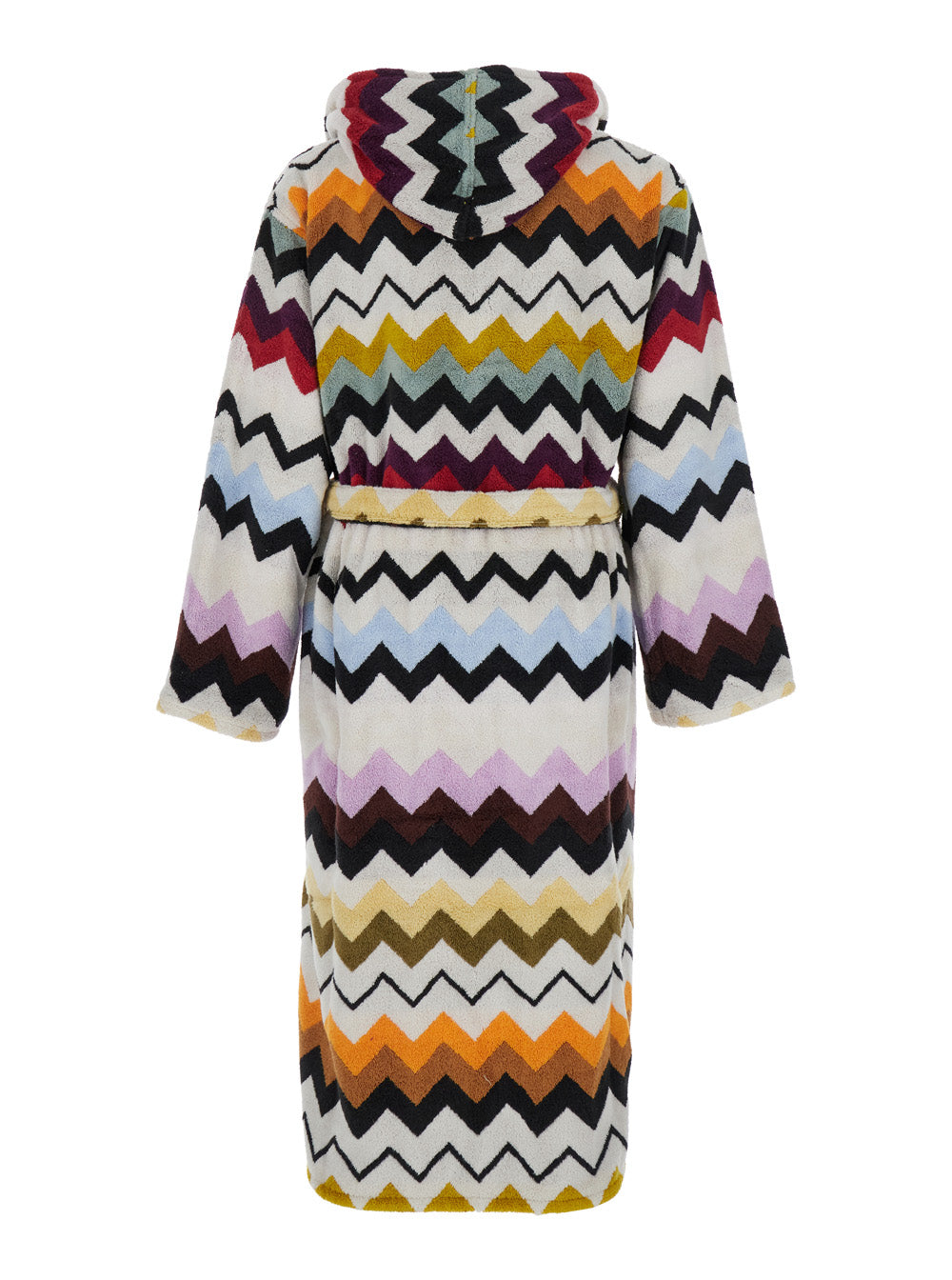 Murrina Multicolor Bathrobe With Hood And All-Over Zigzag Motif Cotton Home Bathrobes