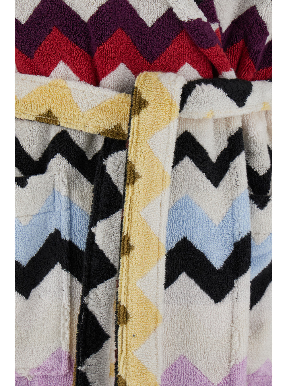 Murrina Multicolor Bathrobe With Hood And All-Over Zigzag Motif Cotton Home Bathrobes