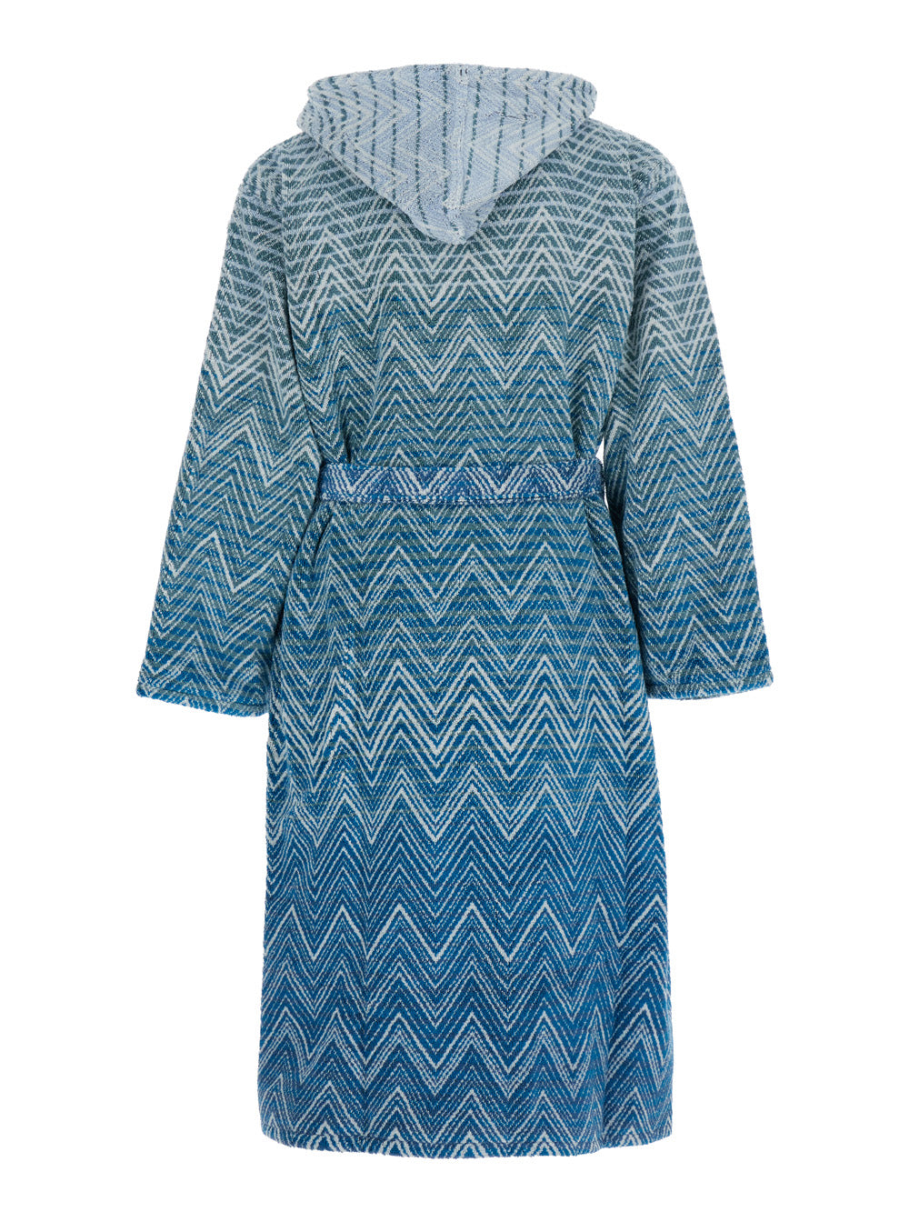 Stone Blue Bathrobe With Hood And All-Over Zigzag Motif Cotton Home Blu Bathrobes