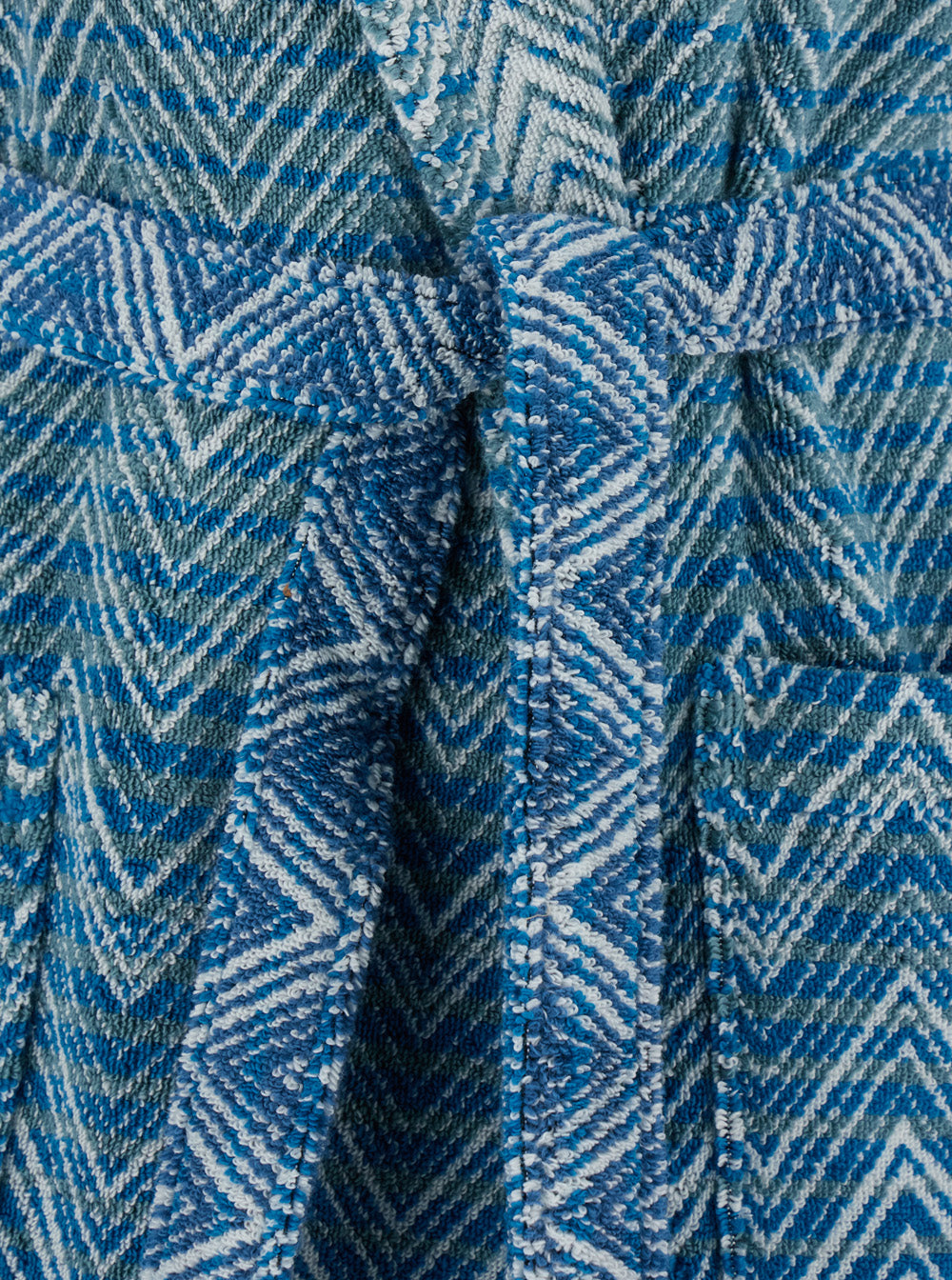 Stone Blue Bathrobe With Hood And All-Over Zigzag Motif Cotton Home Blu Bathrobes