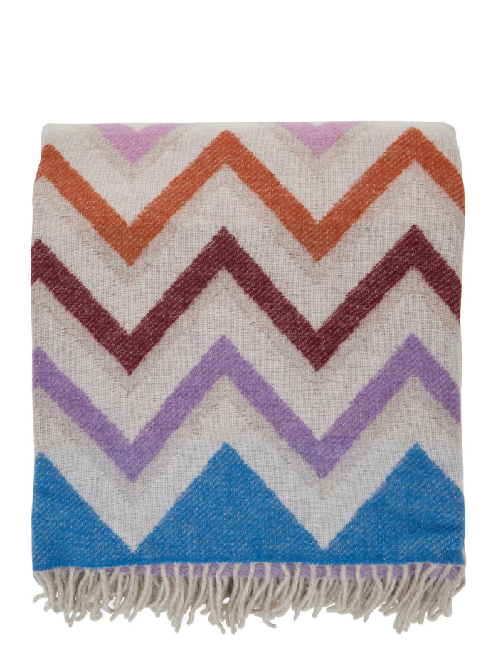Watamu Multicolor Blanket With Zigzag Motif And Fringed Hem Wool Blend Home Blankets