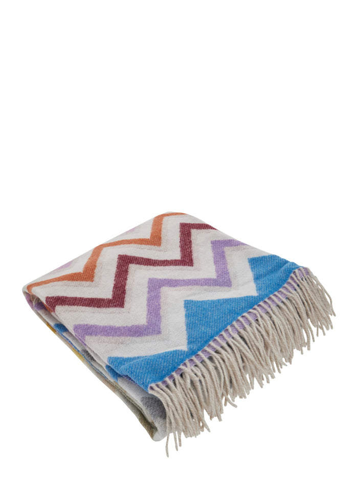 Watamu Multicolor Blanket With Zigzag Motif And Fringed Hem Wool Blend Home Blankets