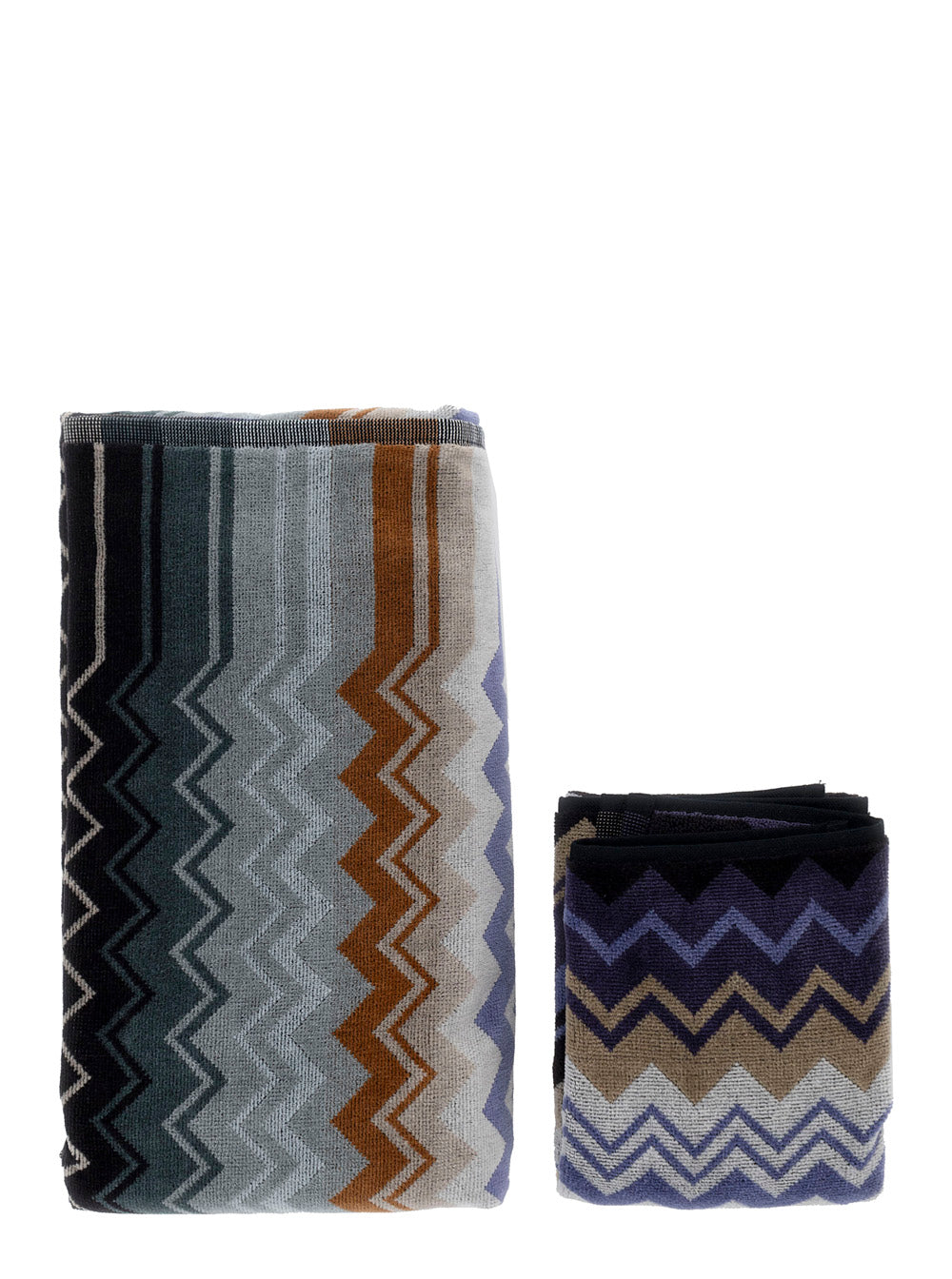 Multicolor Set Of Towels With Zigzag Motif Terry Cotton