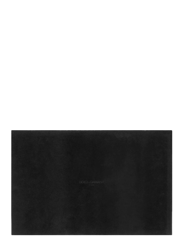 Black Rectangular Tray With All-Over Logo Print Lacquered Wood Home Trays