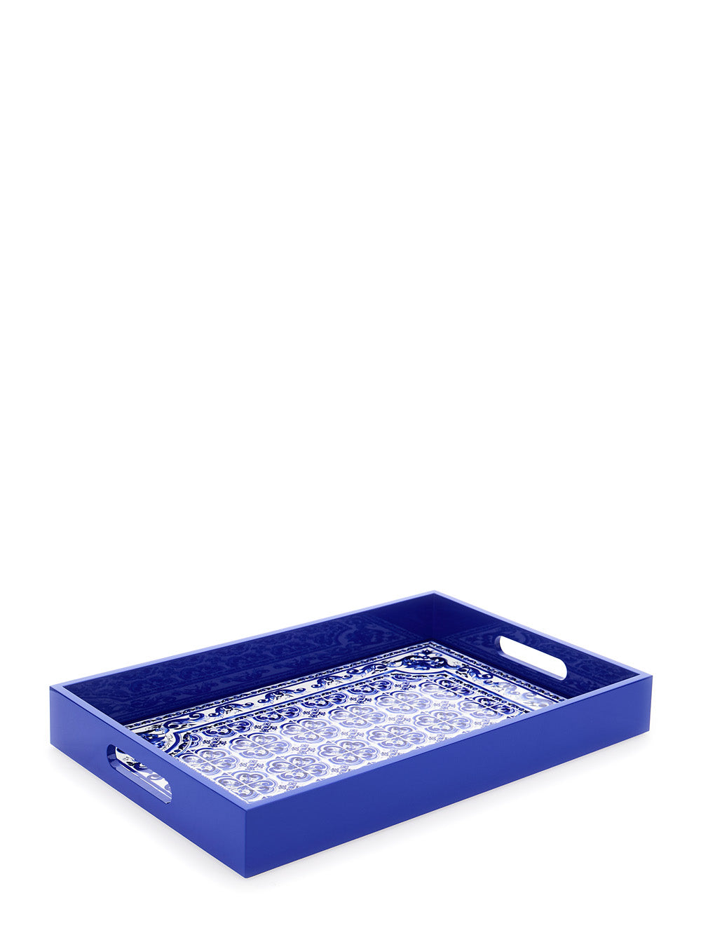 Blue And White Rectangular Tray With Blu Mediterraneo Print Lacquered Wood Medium Density Fiber Trays