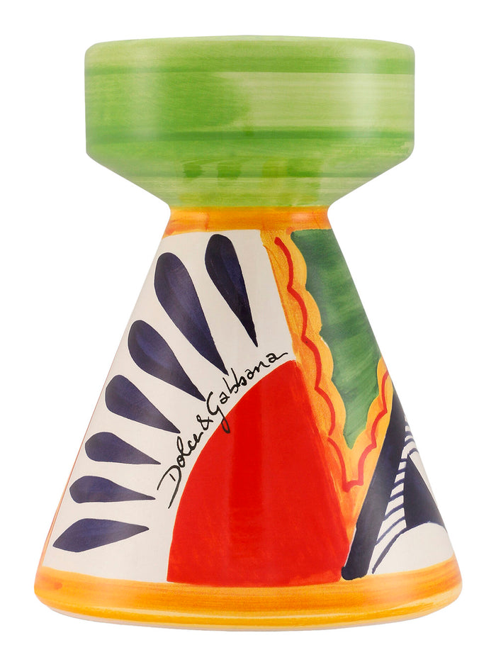 Multicolor Candle Holder With All-Over Graphic Print And Logo Lettering On The Front Ceramic Home Candles
