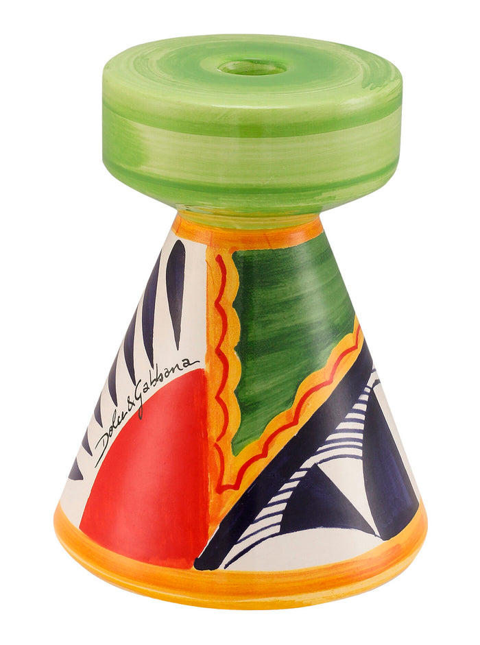 Multicolor Candle Holder With All-Over Graphic Print And Logo Lettering On The Front Ceramic Home Candles