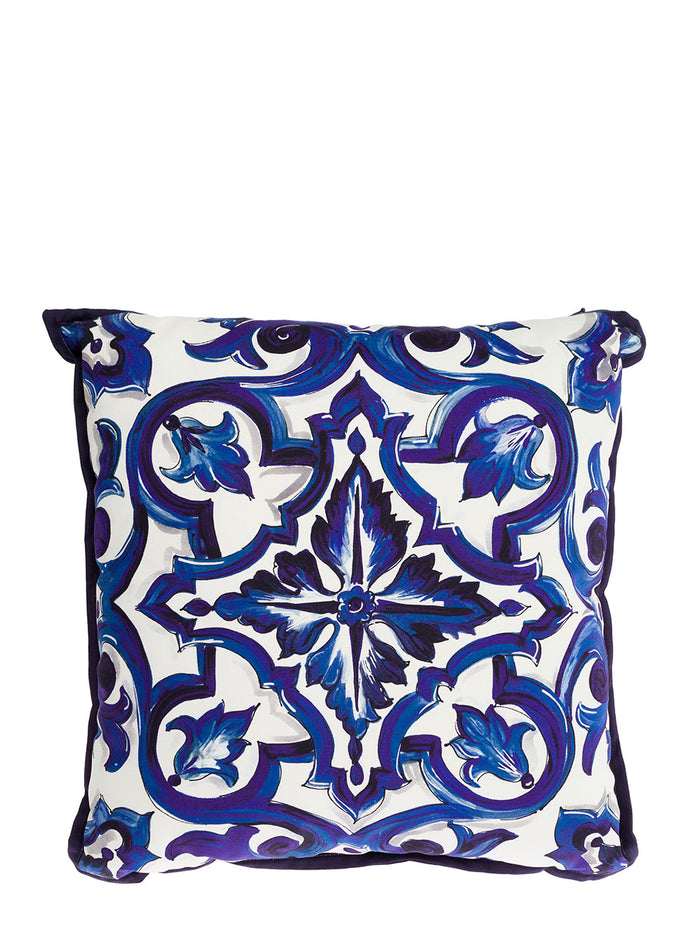 Blue And White Small Cushion With Mediterranean Print Cotton Dolce & Gabbana 100 % Cushions