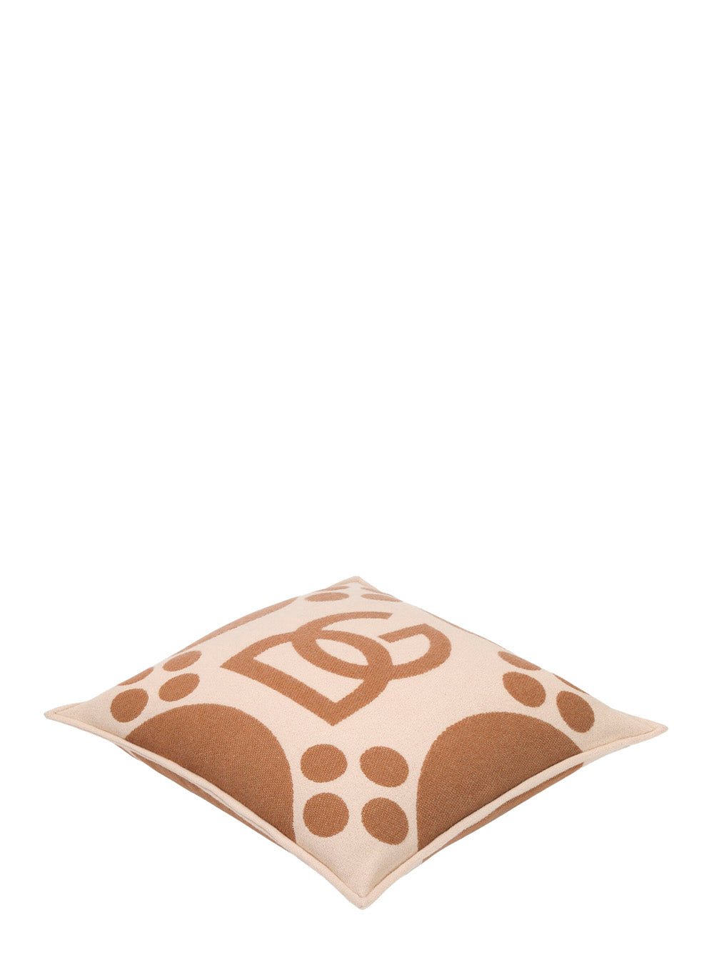 Brown Square Cushion With Graphic Print And Logo On The Front Wool Home Cushions