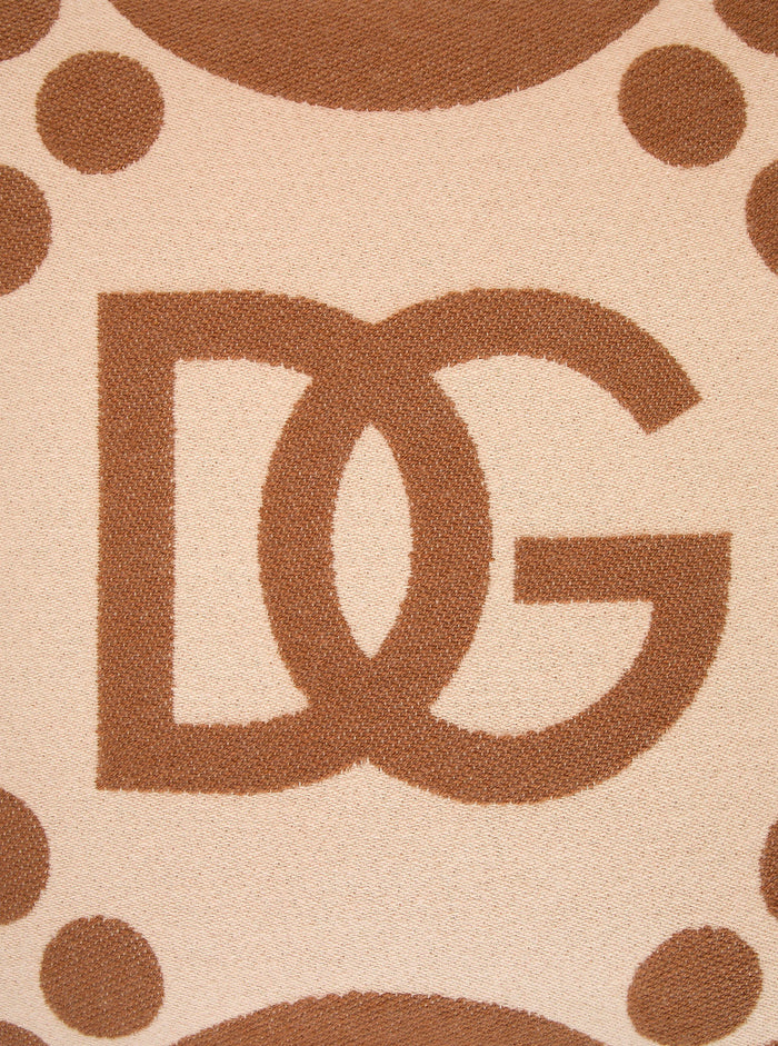 Brown Square Cushion With Graphic Print And Logo On The Front Wool Home Cushions