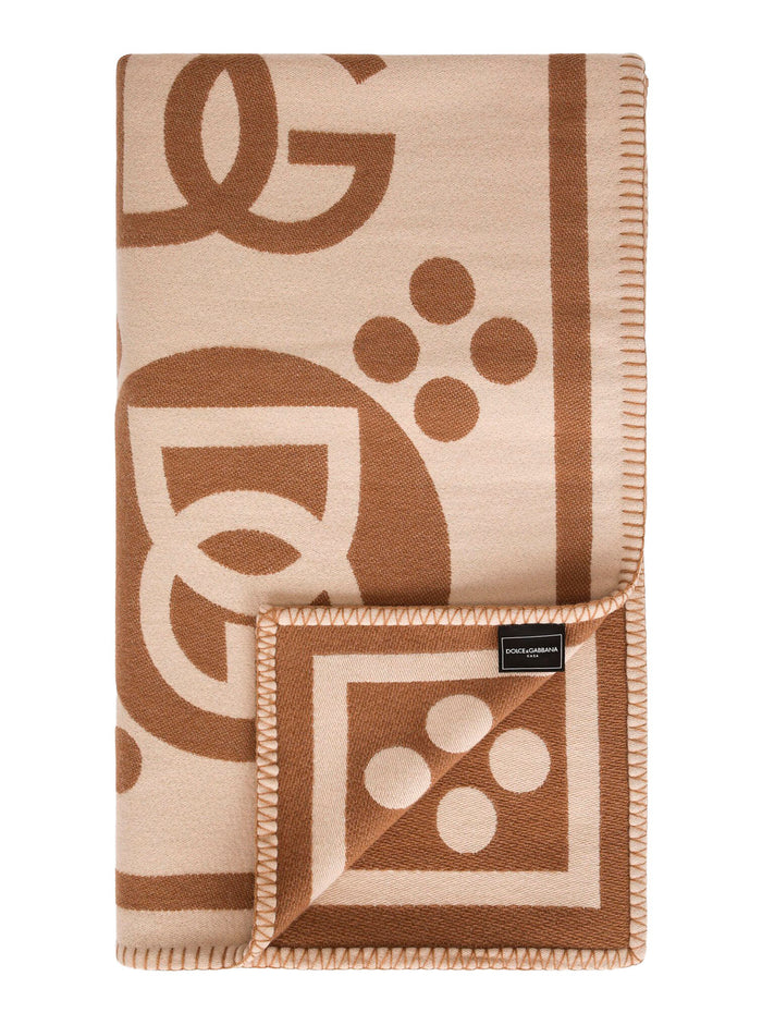 Brown Rectangular Blanket With Graphic Logo Print Wool Home Blankets