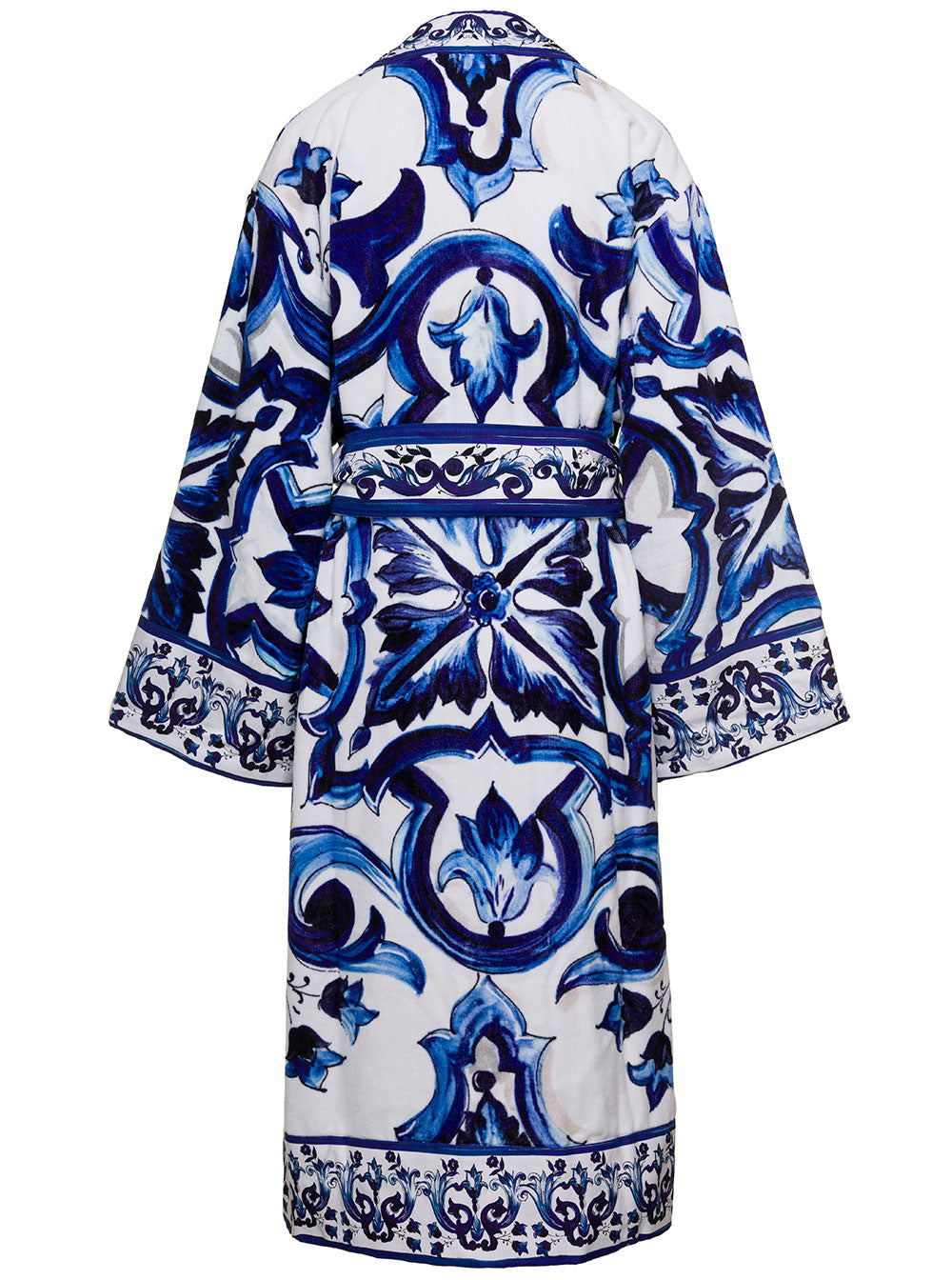 Multicolor Kimono Bathrobe With All-Over Blu Mediterraneo Print Cotton Dolce & Gabbana Bathrobes